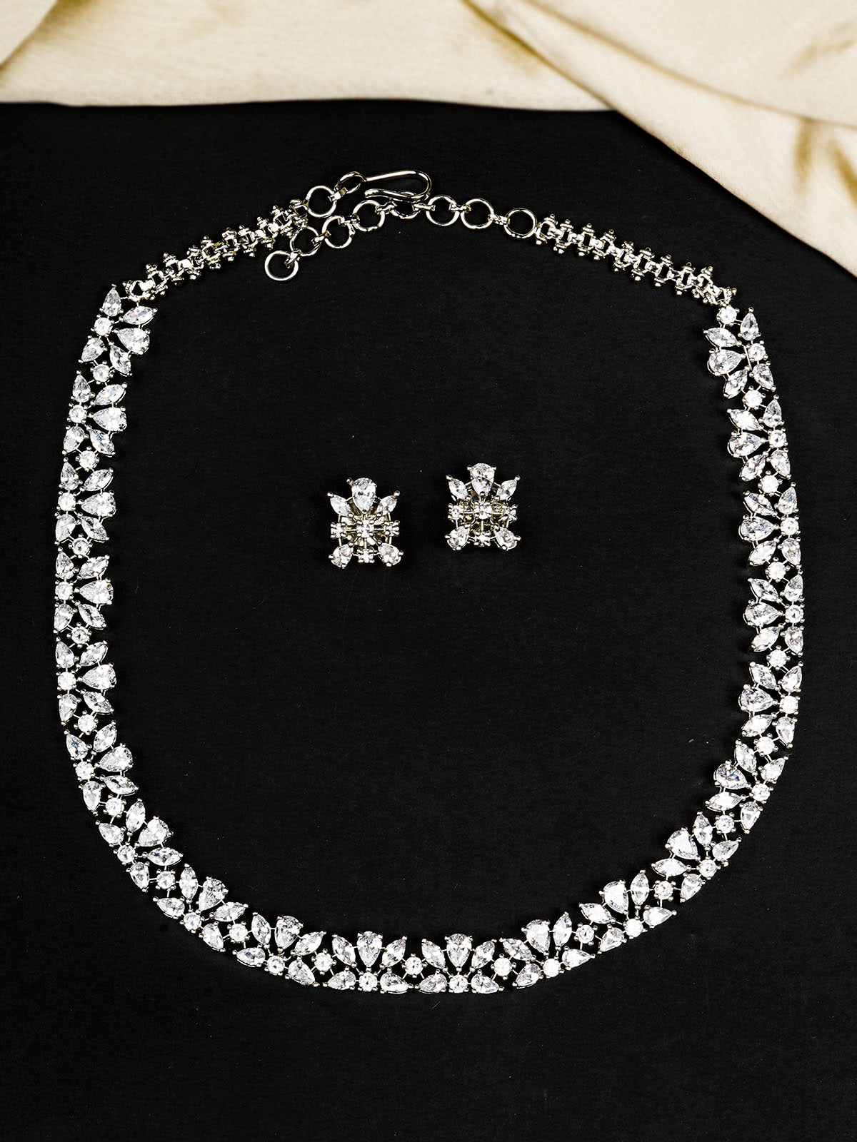 CZSET303 - White Color Silver Plated Faux Diamond Necklace Set