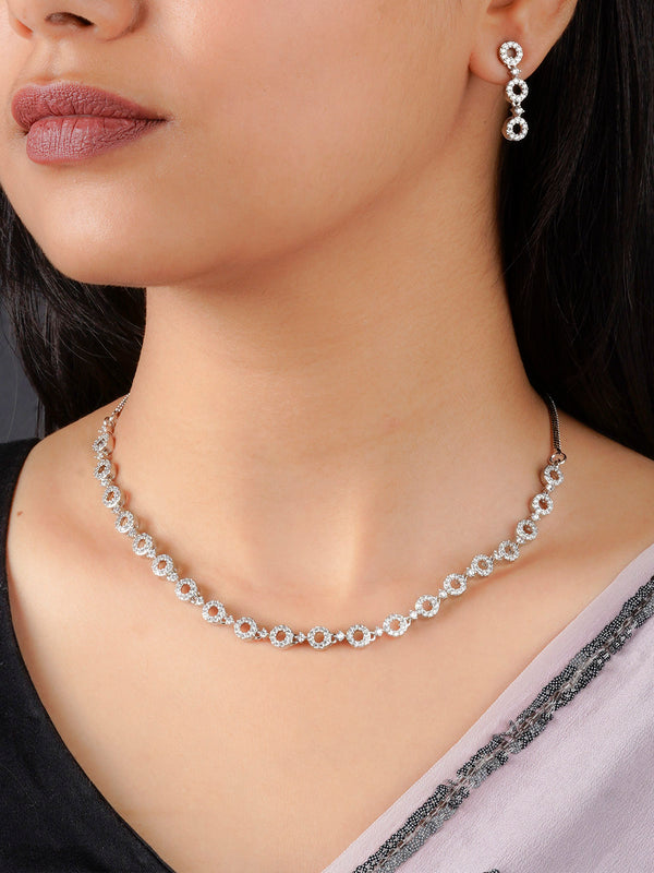 CZSET306 - White Color Silver Plated Faux Diamond Necklace Set