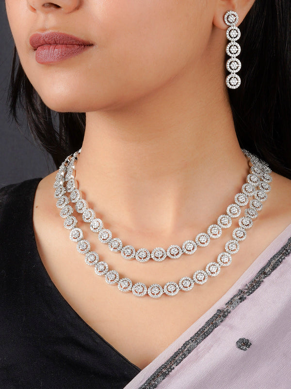 CZSET309 - White Color Silver Plated Faux Diamond Necklace Set