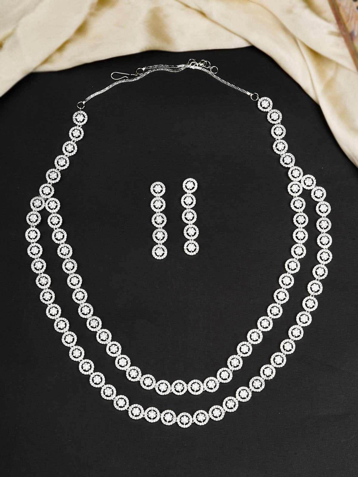 CZSET309 - White Color Silver Plated Faux Diamond Necklace Set
