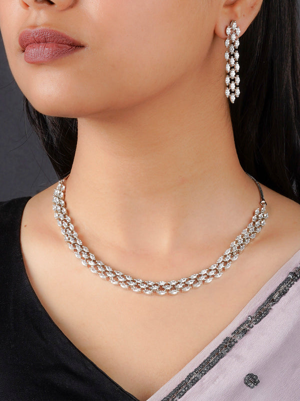 CZSET310 - White Color Silver Plated Faux Diamond Necklace Set