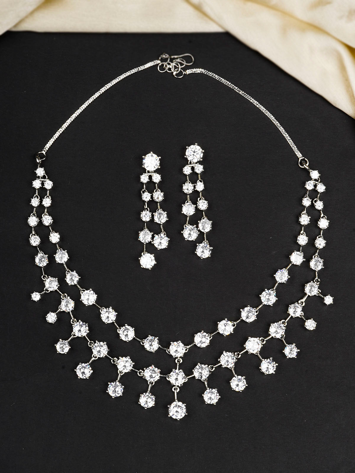 CZSET312  - White Color Silver Plated Faux Diamond Necklace Set