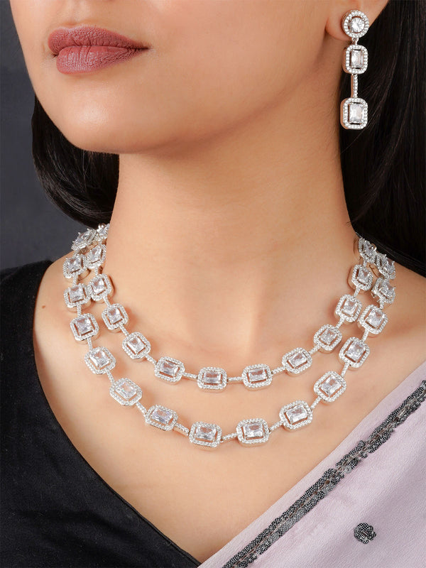 CZSET320 - White Color Silver Plated Faux Diamond Necklace Set