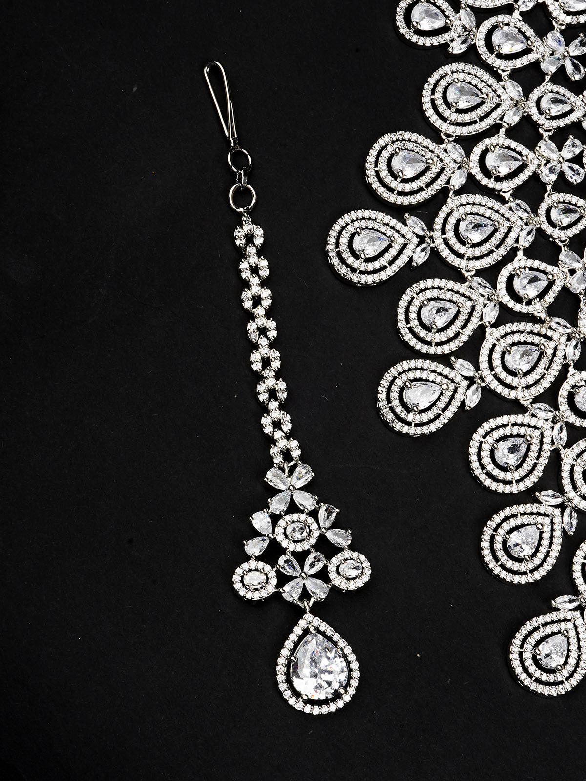 CZSET322 - White Color Silver Plated Faux Diamond Necklace Set