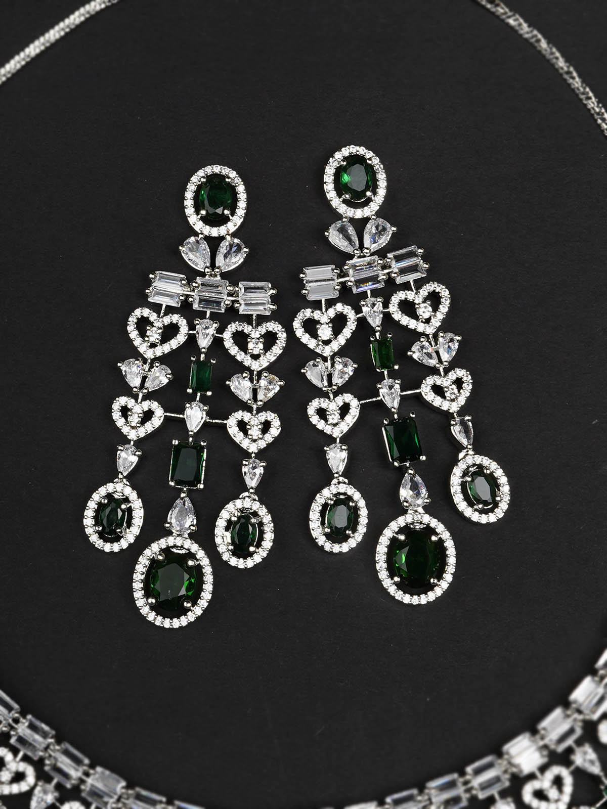 CZSET324GR - Green Color Silver Plated Faux Diamond Necklace Set