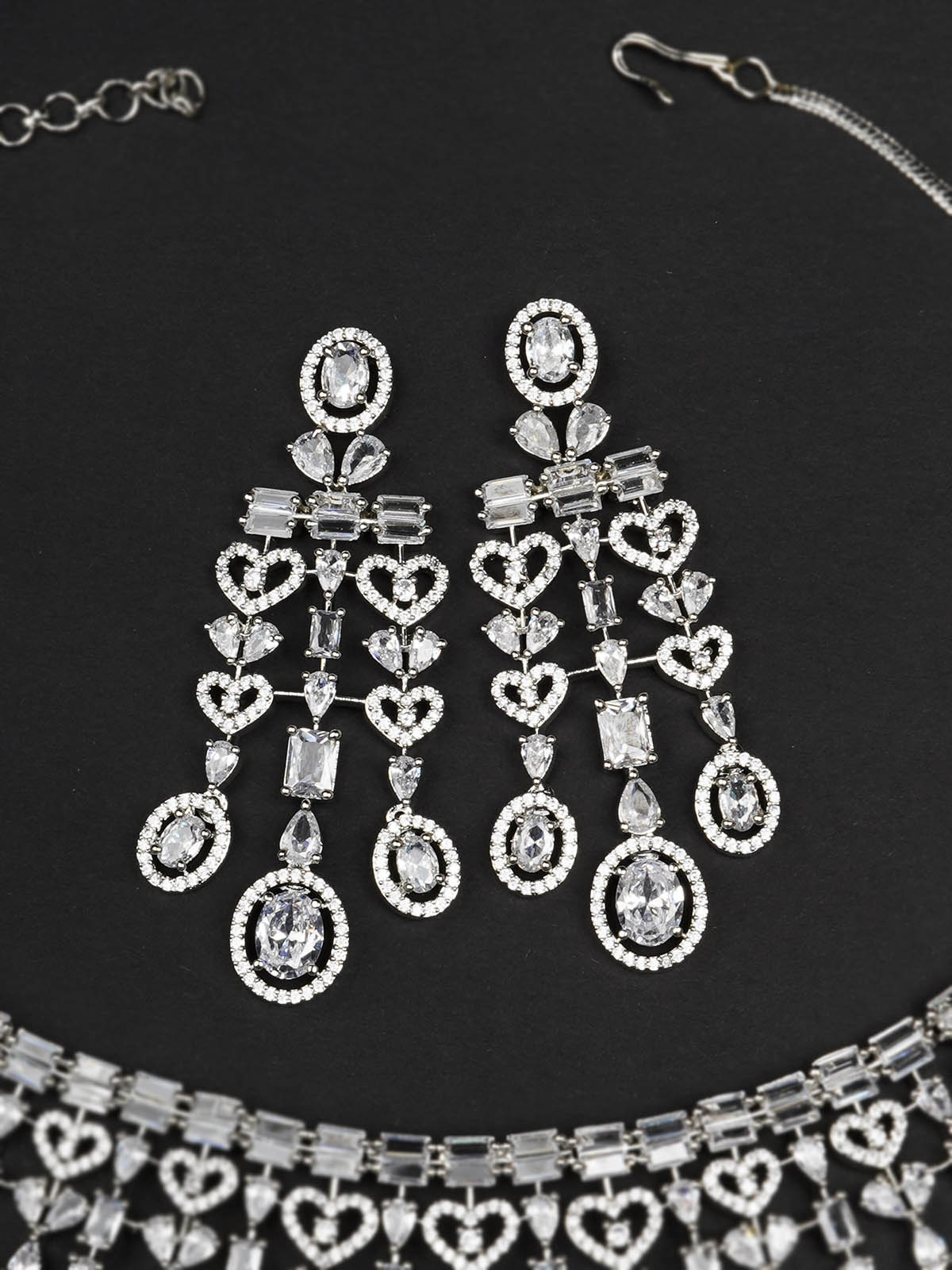 CZSET324 - White Color Silver Plated Faux Diamond Necklace Set