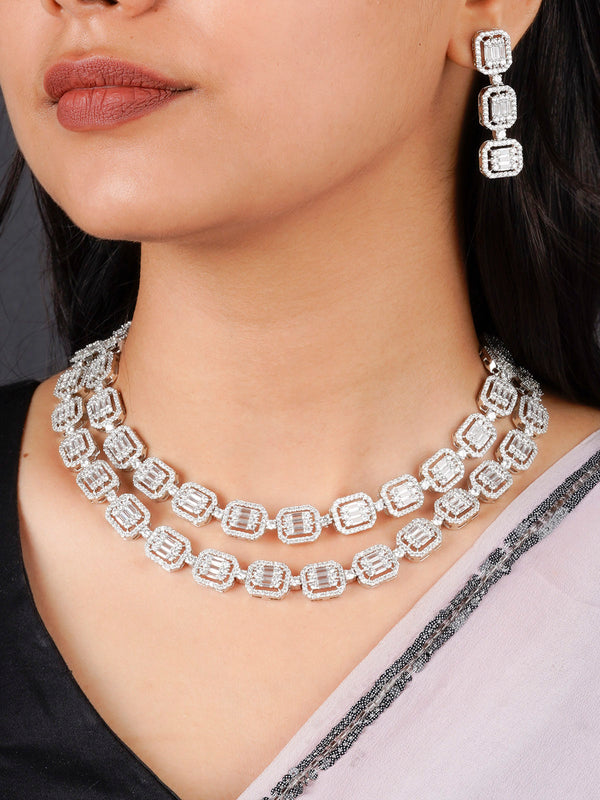 CZSET333 - White Color Faux Diamond Necklace Set