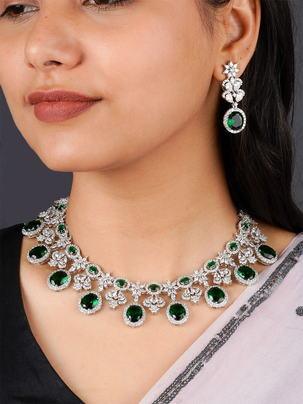 CZSET335GR - Green Color Faux Diamond Necklace Set