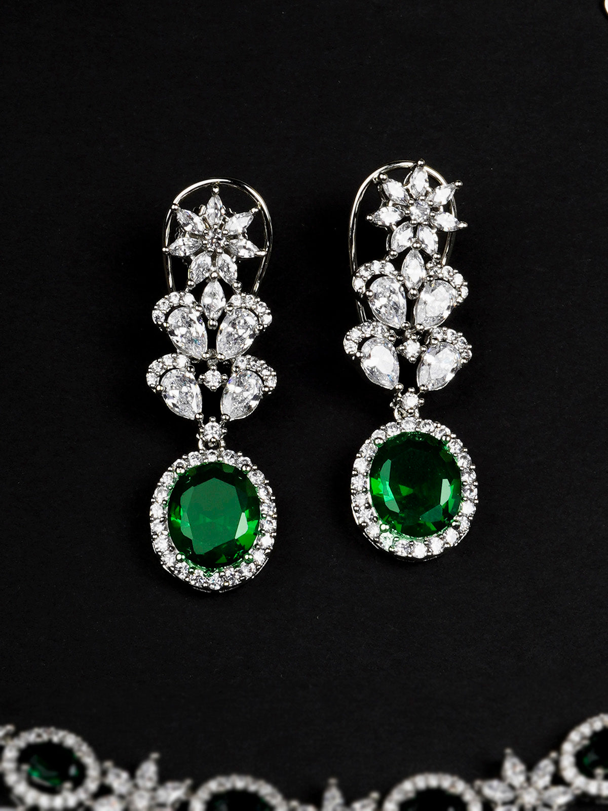 CZSET335GR - Green Color Silver Plated Faux Diamond Necklace Set