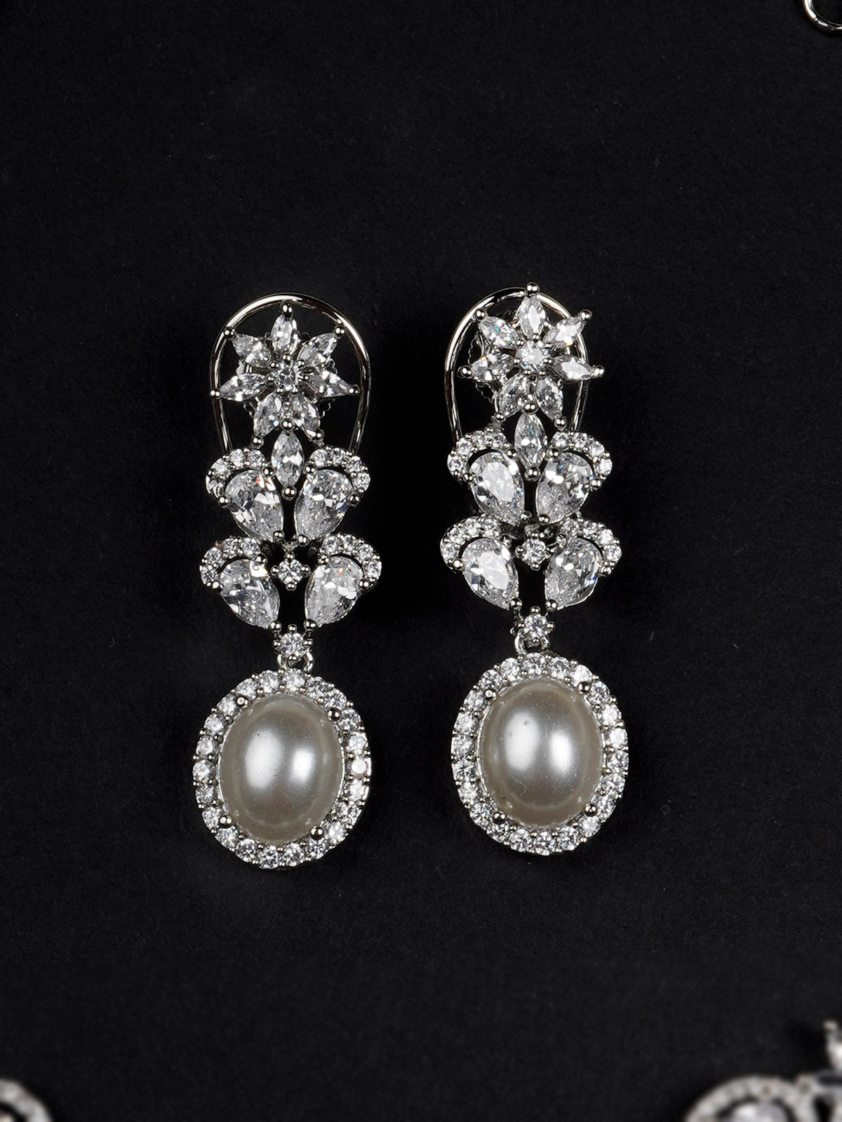 CZSET335 - White Color Silver Plated Faux Diamond Necklace Set