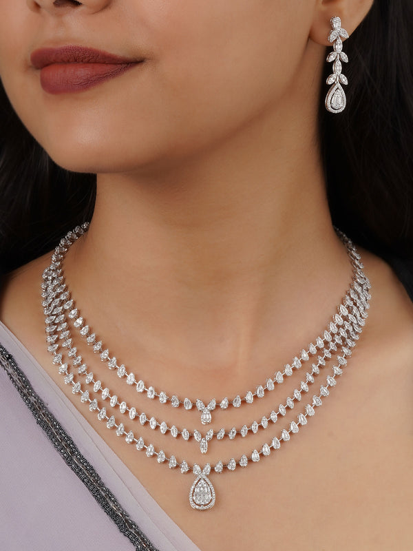CZSET341 - White Color Silver Plated Faux Diamond Necklace Set