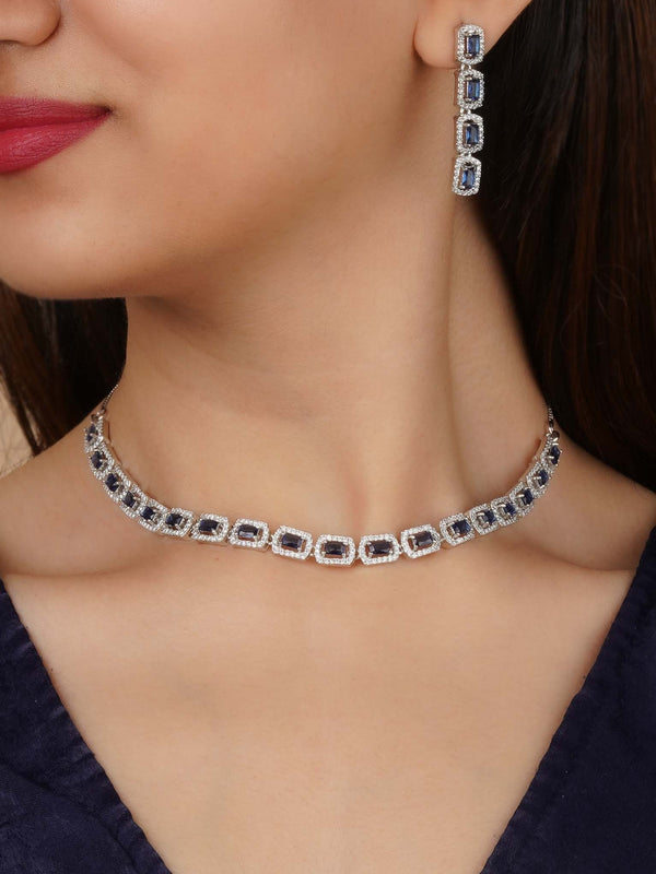 CZSET363 - Silver Plated Faux Diamond Necklace Set