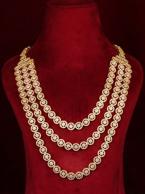 White Color Gold Plated Faux Diamond Necklace Set - CZSET397