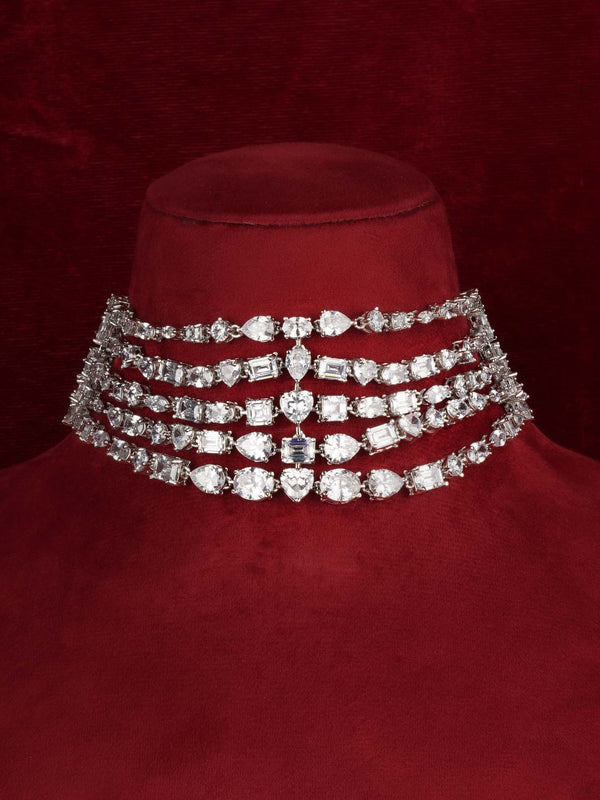 White Color Silver Plated Faux Diamond Necklace Set - CZSET399