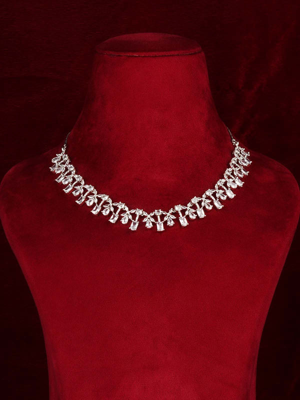 White Color Silver Plated Faux Diamond Necklace Set - CZSET401