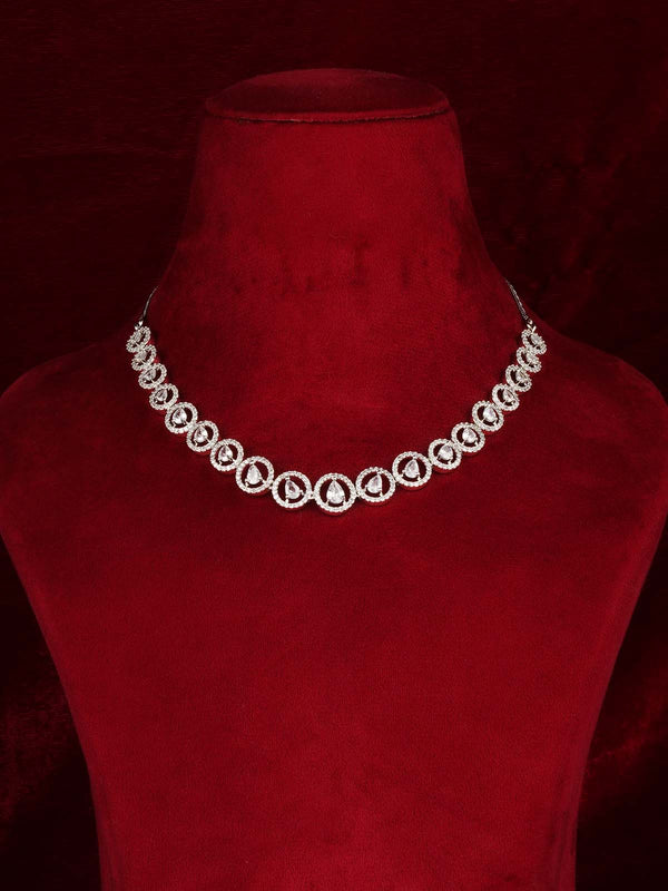 Silver Plated Faux Diamond Necklace Set - CZSET403