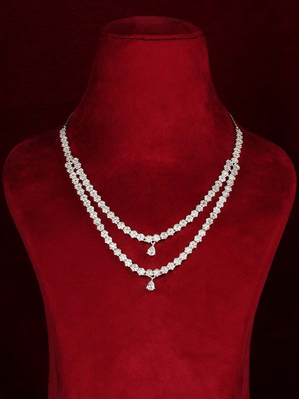 White Color Silver Plated Faux Diamond Necklace Set - CZSET404
