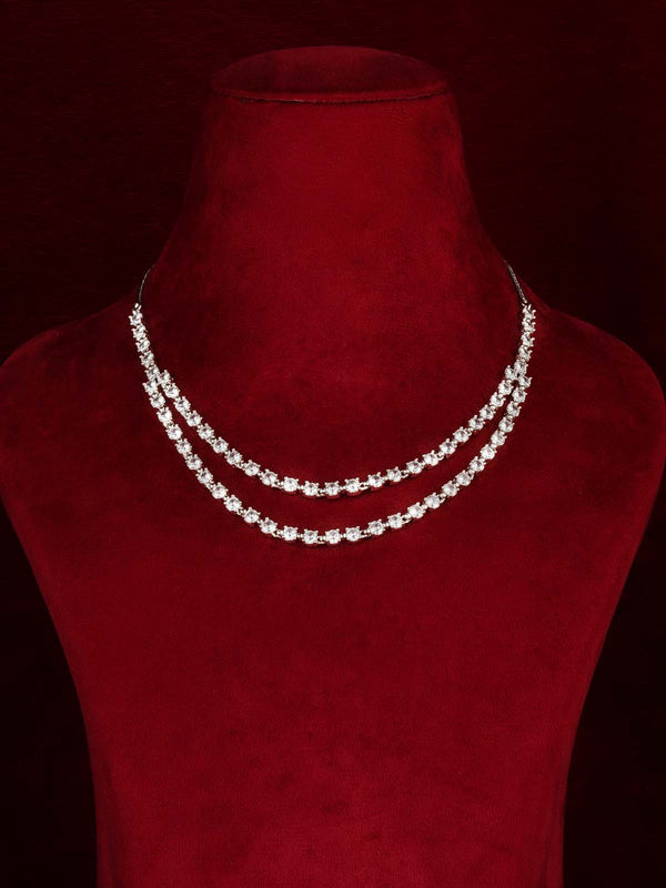 White Color Silver Plated Faux Diamond Necklace Set - CZSET408