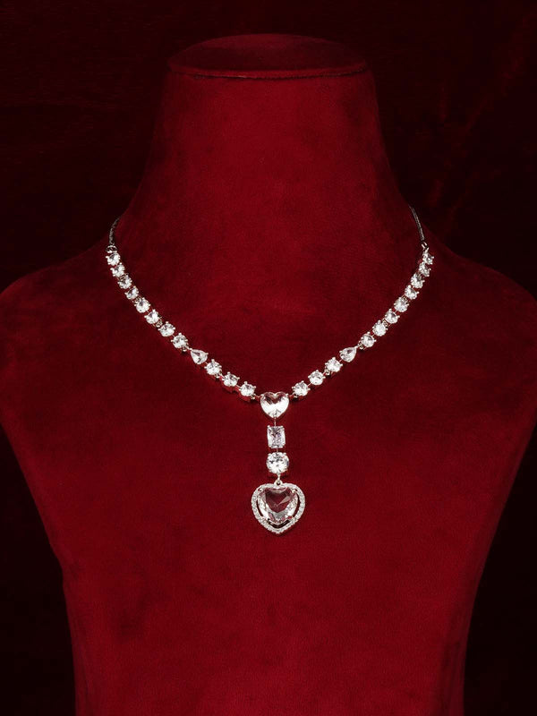 Silver Plated Faux Diamond Necklace Set - CZSET409