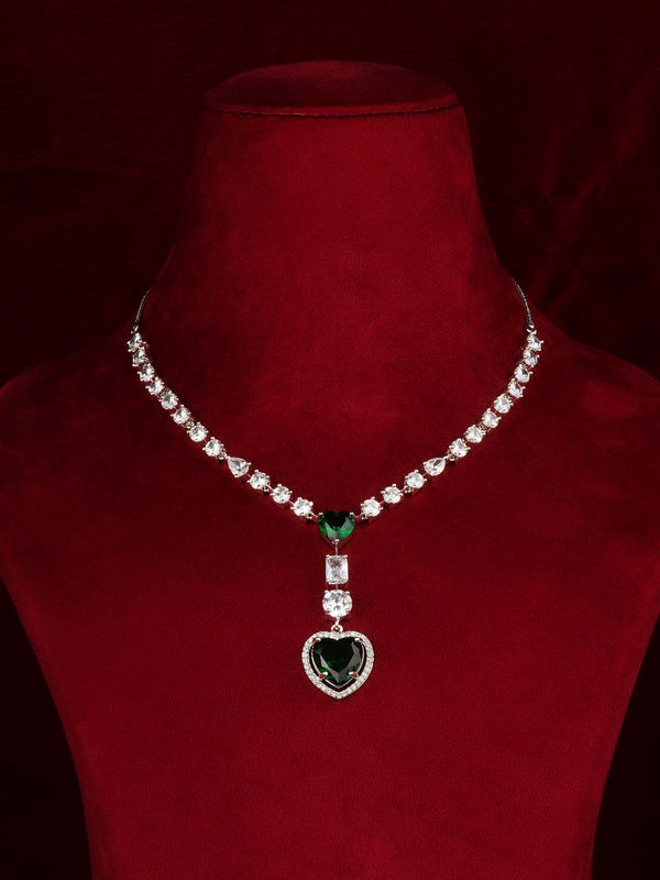 Silver Plated Faux Diamond Necklace Set - CZSET409