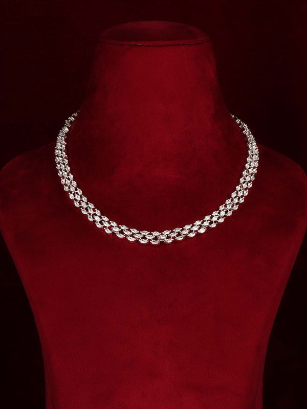 White Color Silver Plated Faux Diamond Necklace Set - CZSET410