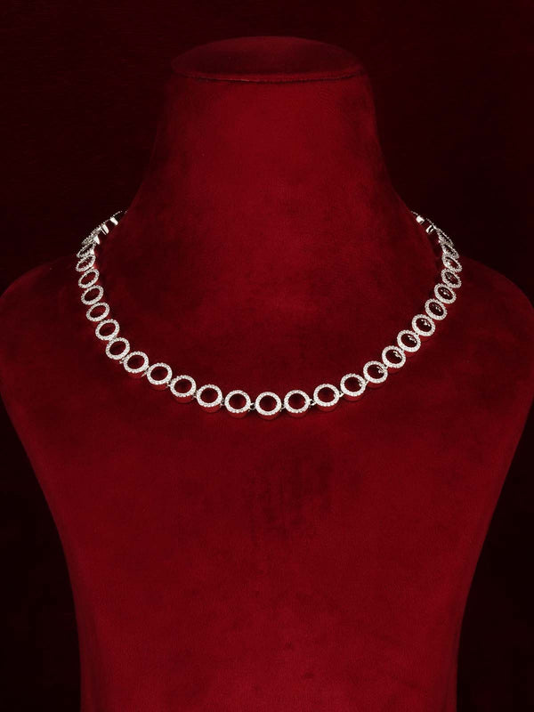 White Color Silver Plated Faux Diamond Necklace Set - CZSET413