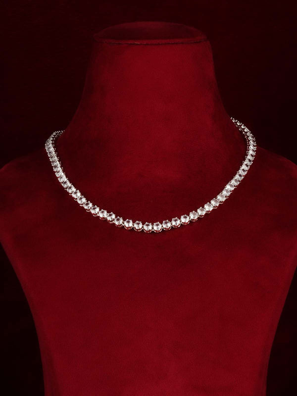 White Color Silver Plated Faux Diamond Necklace Set - CZSET414