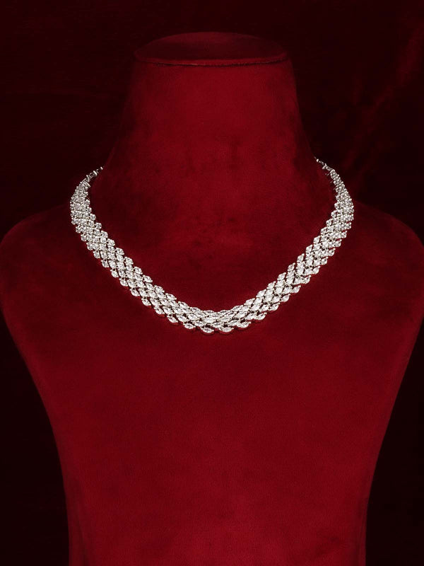 White Color Silver Plated Faux Diamond Necklace Set - CZSET416