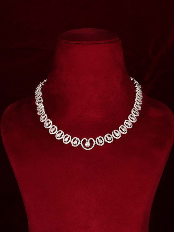 Silver Plated Faux Diamond Necklace Set - CZSET417