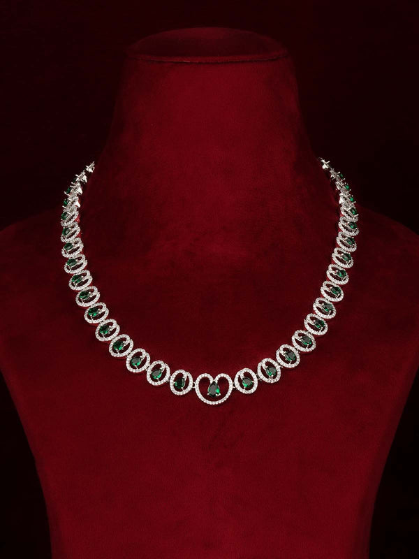 Silver Plated Faux Diamond Necklace Set - CZSET417