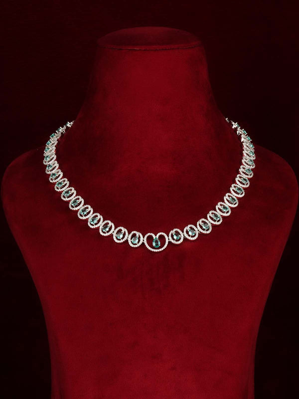 Silver Plated Faux Diamond Necklace Set - CZSET417