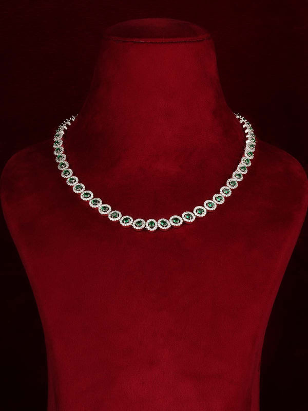 Silver Plated Faux Diamond Necklace Set - CZSET418