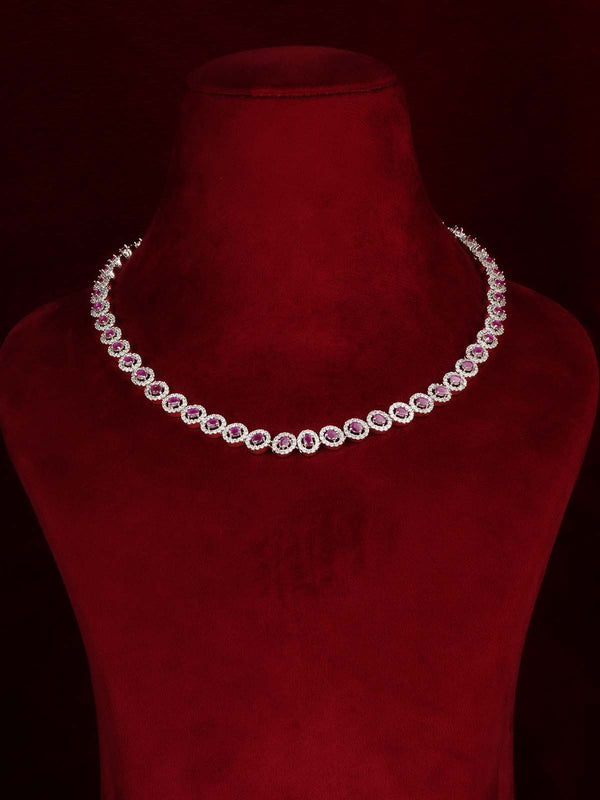 Silver Plated Faux Diamond Necklace Set - CZSET418