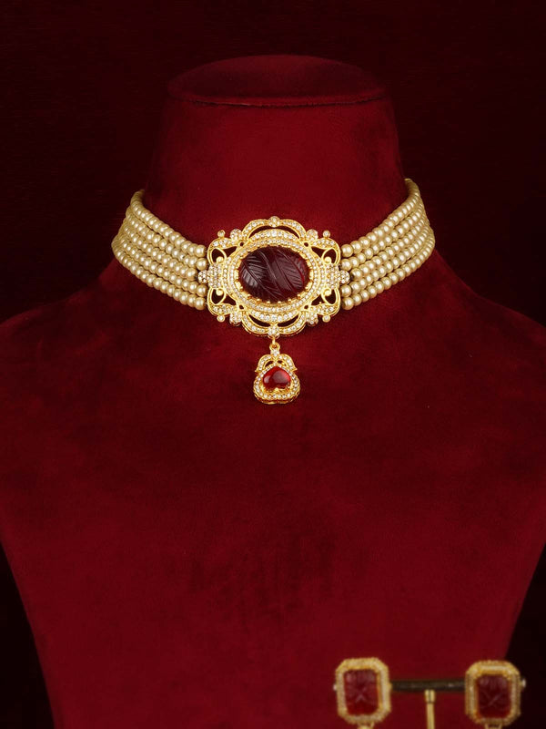 Gold Plated Faux Diamond Necklace Set - CZSET419