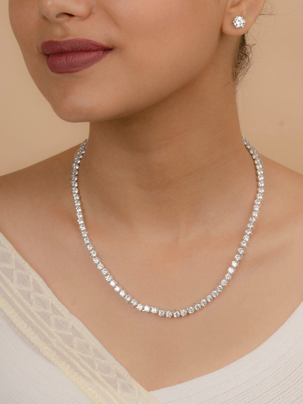 CZSET46 - White Color Faux Diamond Medium Delicate Necklace Sets