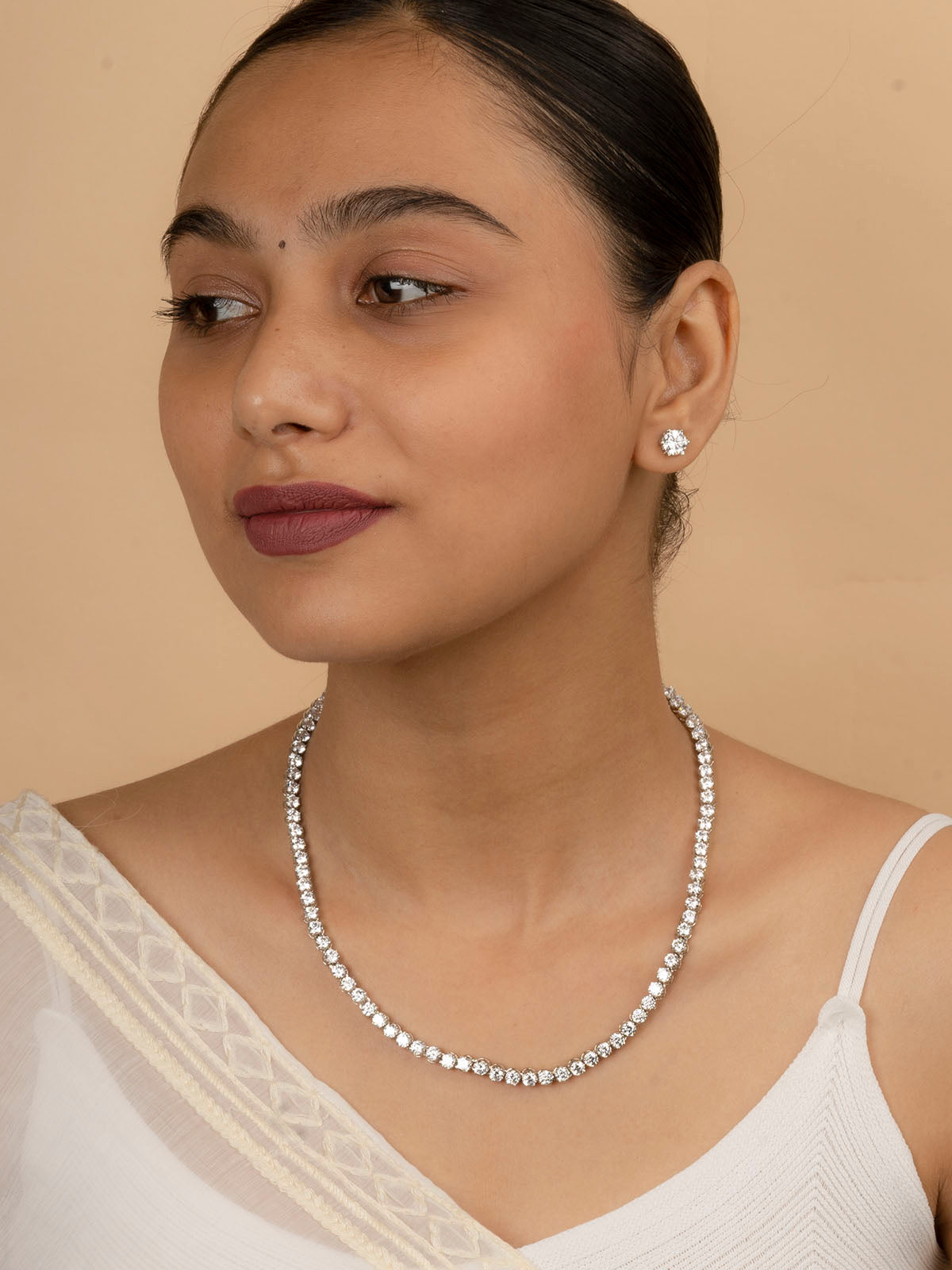 CZSET46 - White Color Faux Diamond Medium Delicate Necklace Sets