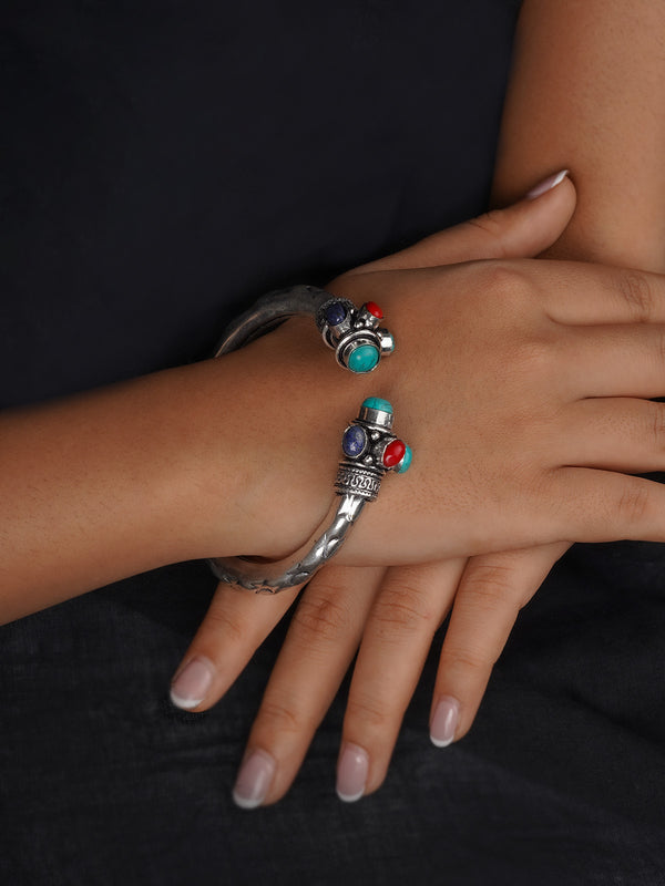 EK-BRAC45 - Silver Plated Tribal Bangles