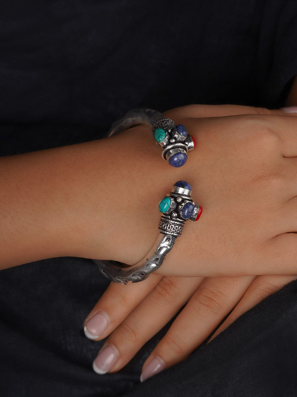 EK-BRAC45 - Silver Plated Tribal Bangles