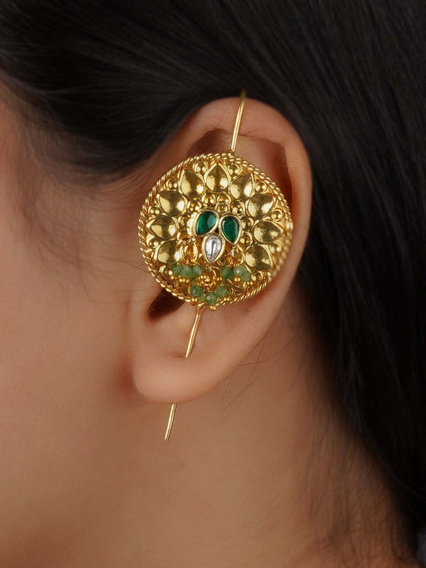 EK-SFEAR252G - Green Color Gold Plated Tribal Earrings