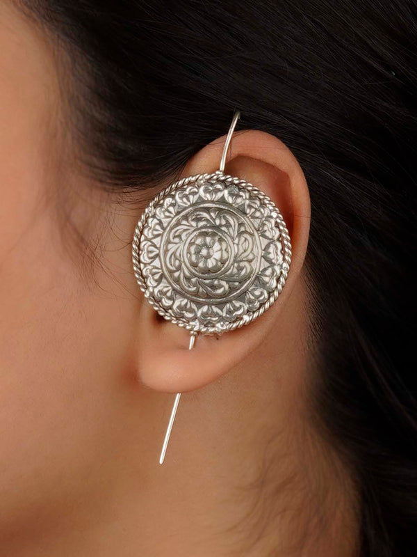 EK-SFEAR255 - Grey Color Silver Plated Tribal Earrings
