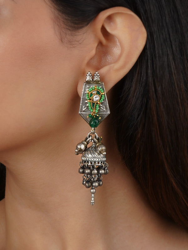 Green Color Tribal Earrings - EK-SFEAR304MB