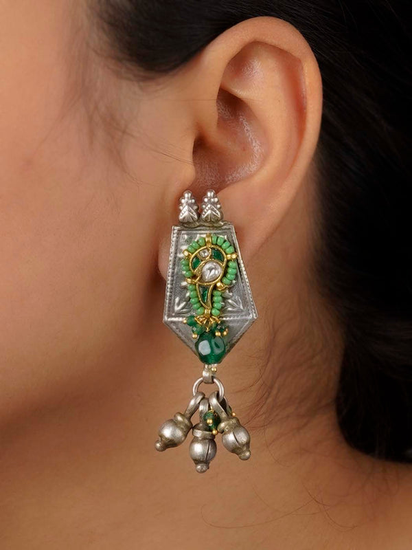 EK-SFEAR304M - Green Color Tribal Earrings