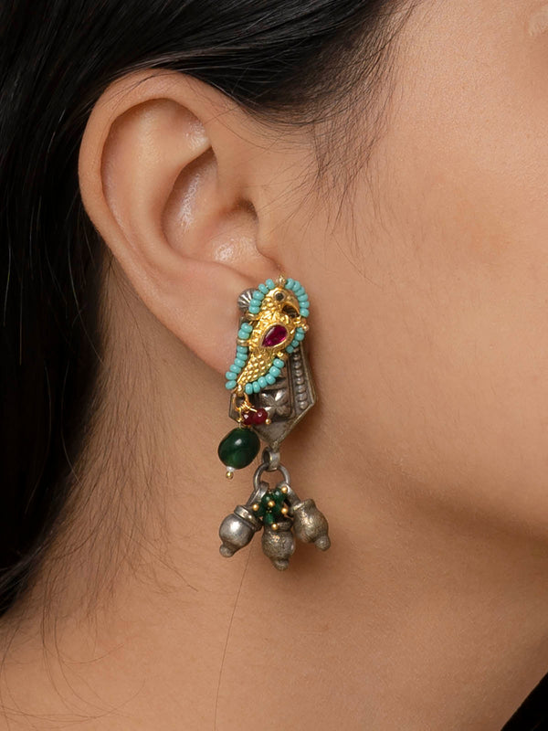 EK-SFEAR306 - Multicolor Green Color Tribal Earrings