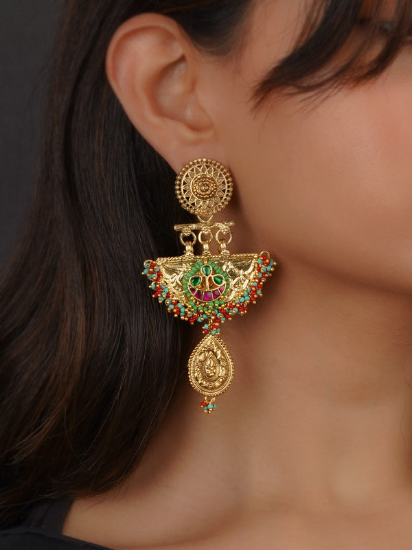 Multicolor Gold Plated Tribal Earrings - EK-SFEAR322GB