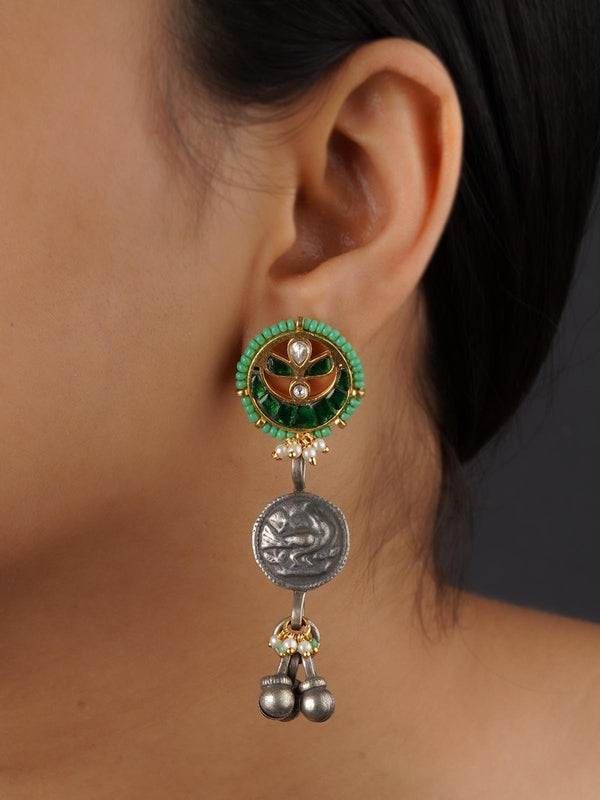 EK-SFEAR332GR - Green Color Tribal Earrings