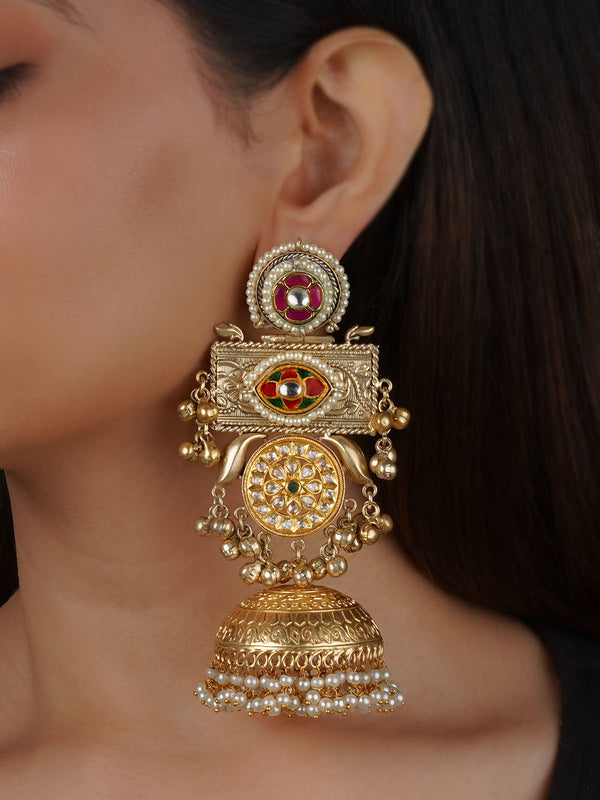 Multicolor Gold Plated Tribal Earrings - EK-SFEAR341