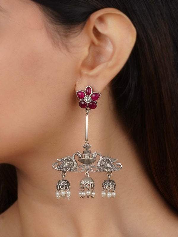 EK-SFEAR361P - Pink Color Silver Plated Tribal Earrings