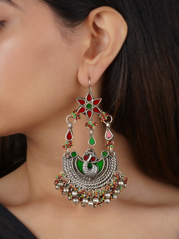 Multicolor Silver Plated Tribal Earrings - EK-SFEAR371B