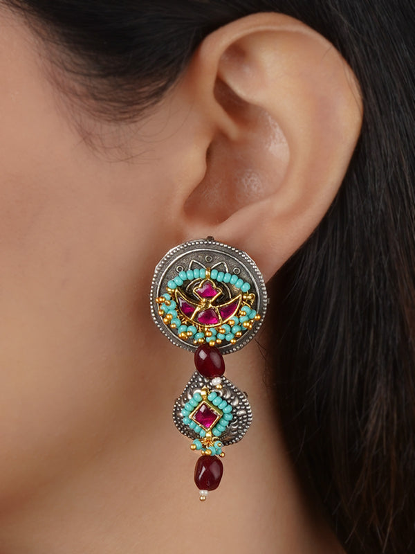 EK-SFEAR439P - Pink Color Tribal Earrings