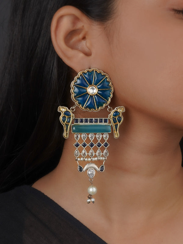 Blue Color Tribal Earrings - EK-SFEAR539BL